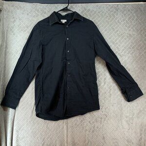 Merona Mens M Button Up Shirt Black Long Sleeve Slim Fit Formal Office